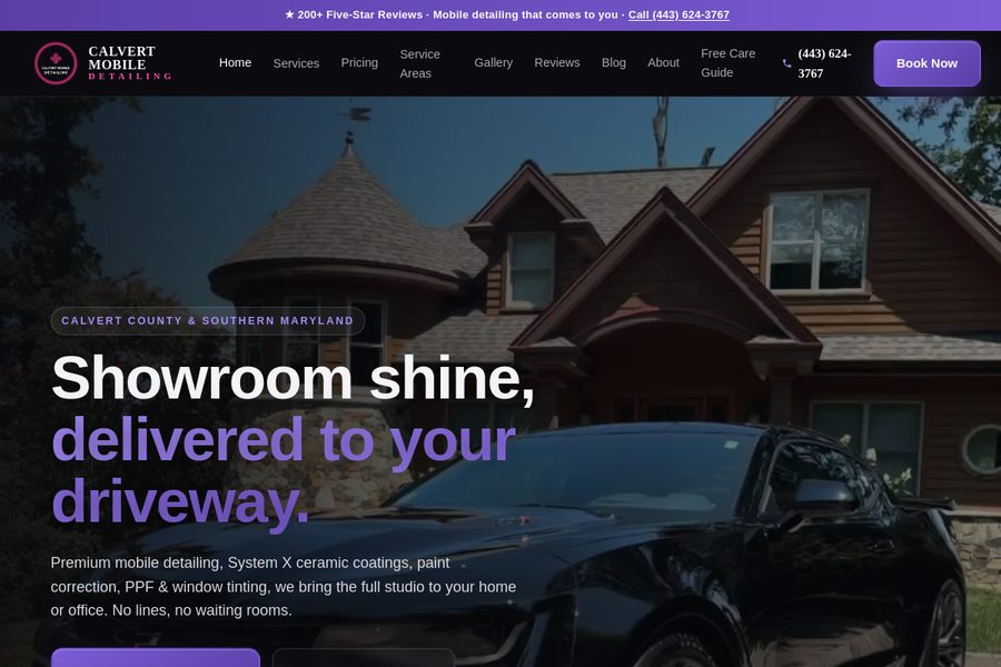 Calvert Mobile Detailing website built by STR8LINE Marketing